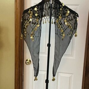 Elegant Black and Gold Scarf with Coin Accents
